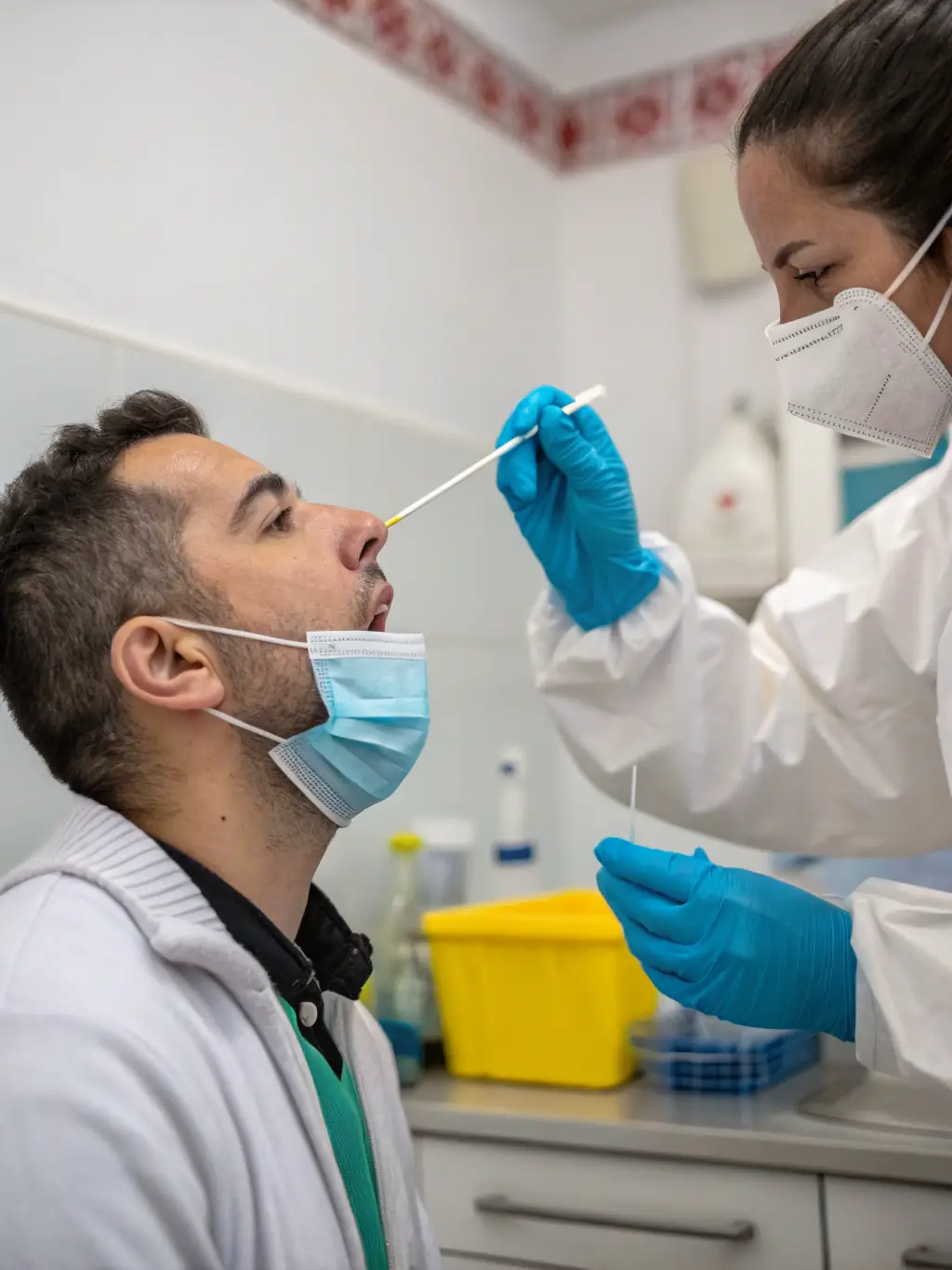 A medical professional collecting a saliva sample with a swab, showcasing the non-invasive nature of saliva drug testing.