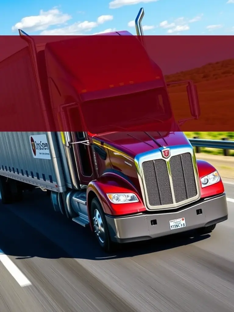 A truck driving scene on a highway, emphasizing DrugScreen's DOT-compliant testing for the transportation sector.