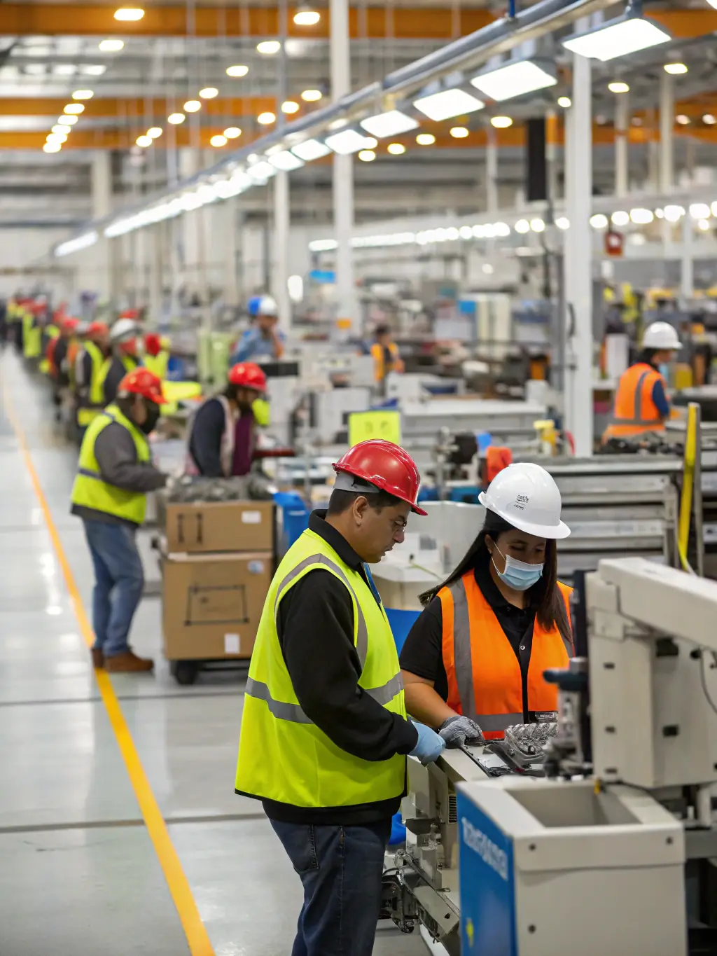 A manufacturing plant with employees at work, illustrating DrugScreen's services in maintaining a drug-free manufacturing environment.