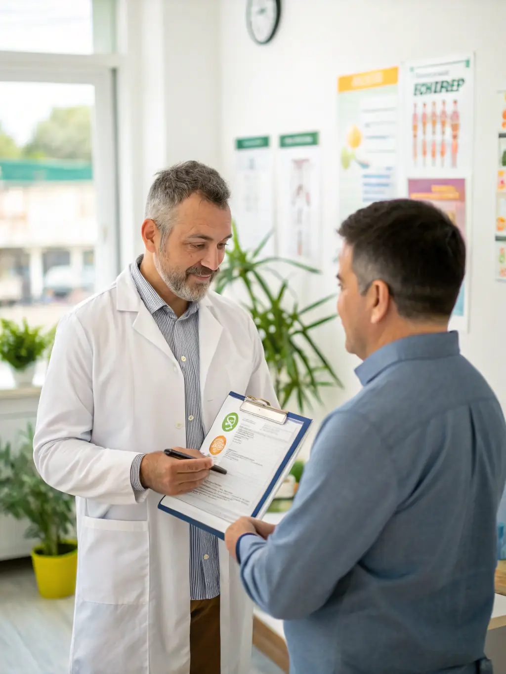 A medical professional explaining the drug screening process to an employee, emphasizing the importance of accuracy and confidentiality.