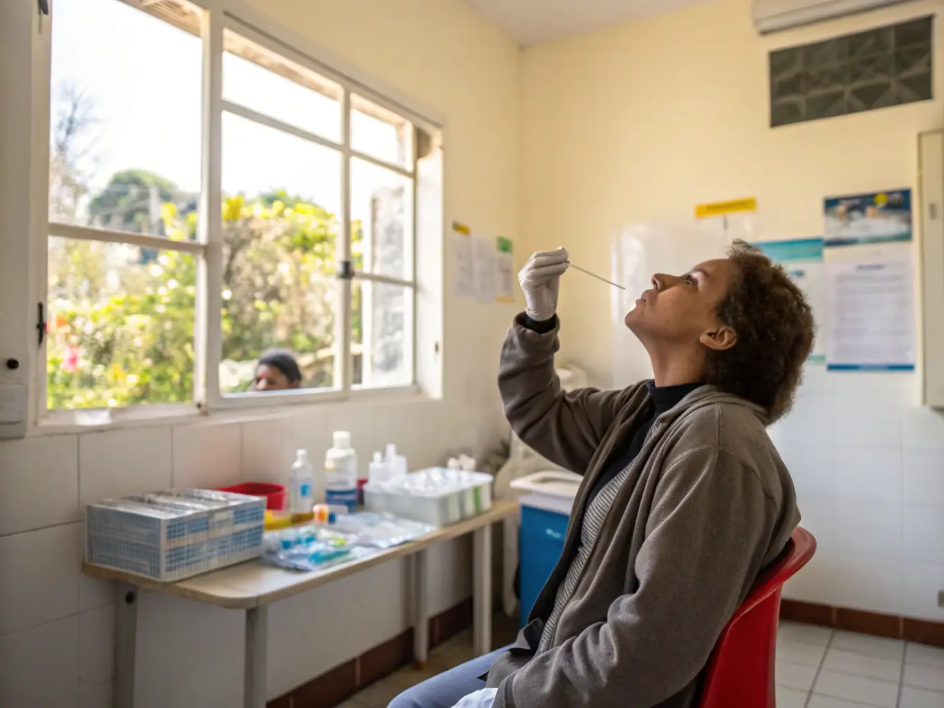 A healthcare provider is administering a saliva drug test to an employee, emphasizing the ease and non-invasive nature of the testing process.