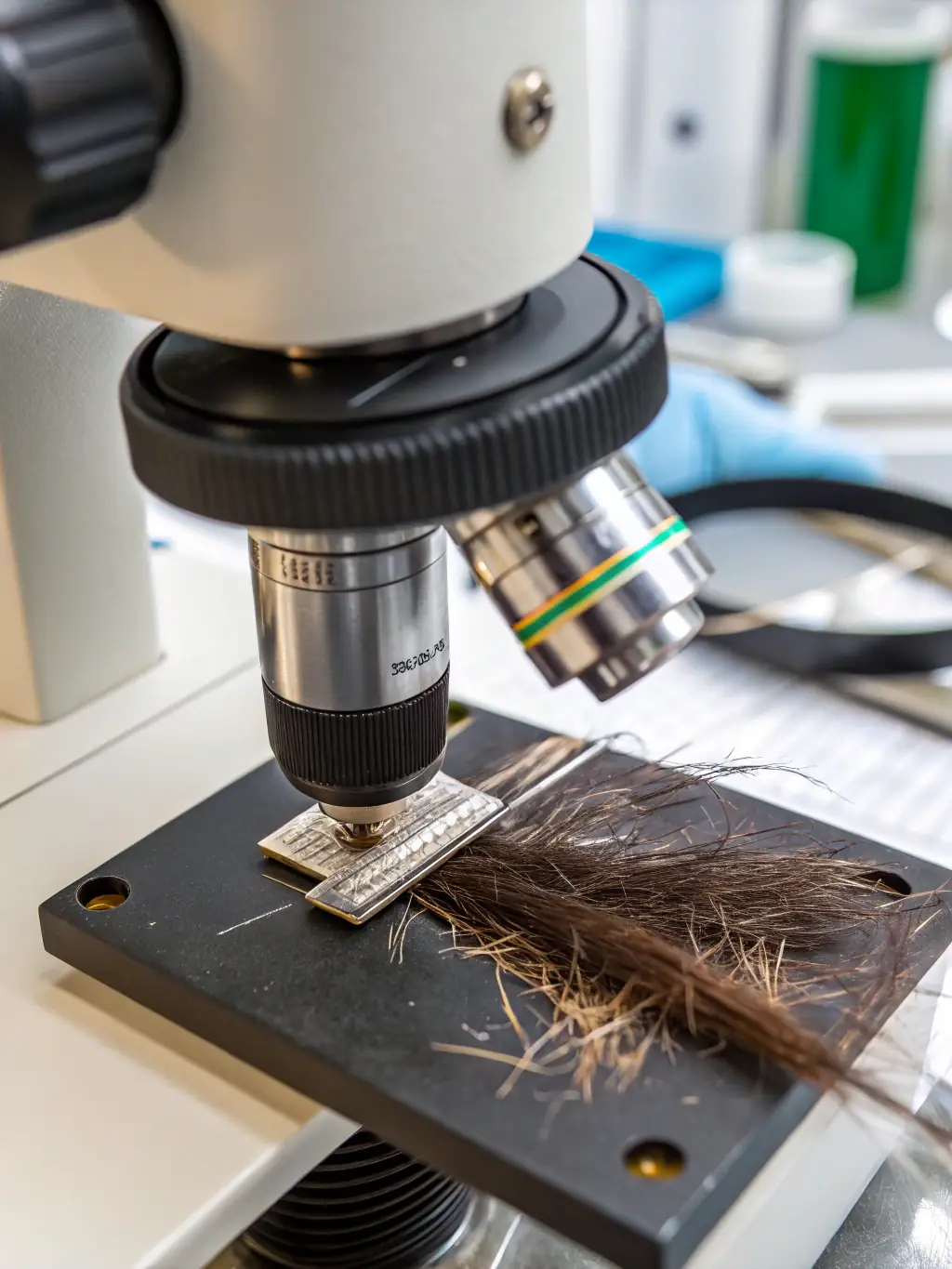A microscopic view of a hair follicle sample, highlighting the advanced technology used by DrugScreen for hair drug testing.