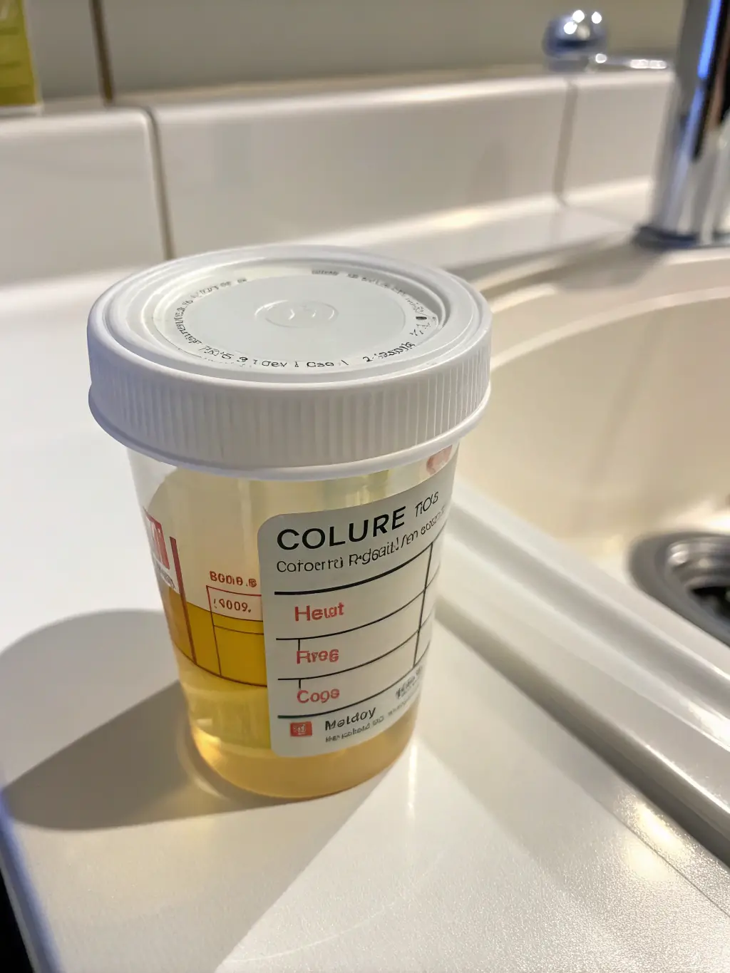 A close-up shot of a sterile urine collection cup with a secure lid, emphasizing the cleanliness and reliability of DrugScreen's urine testing process.